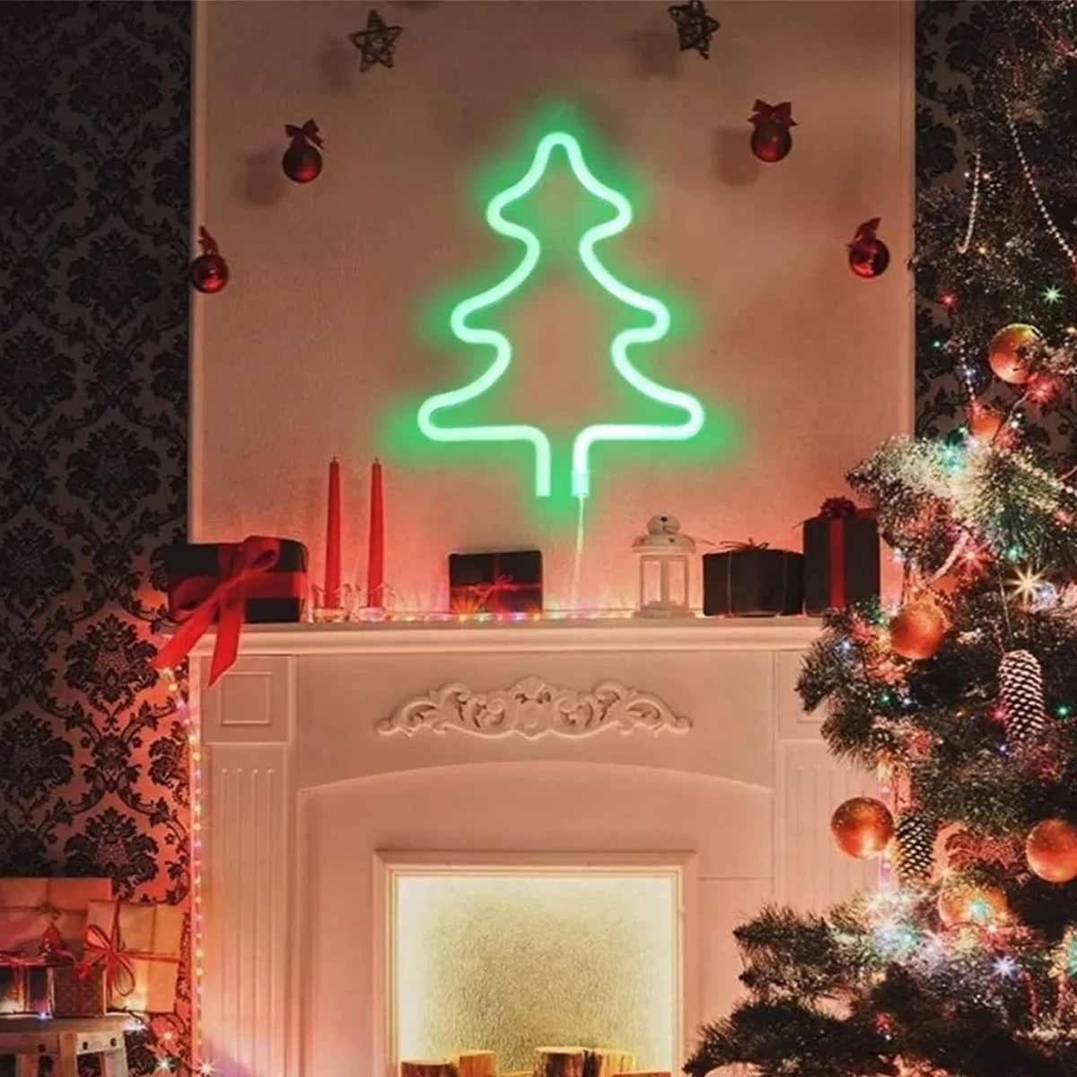 Magische Kerstsfeer Neonlamp – Rendier, Kerstsok & Boom – LED - buitenverlichting - detail