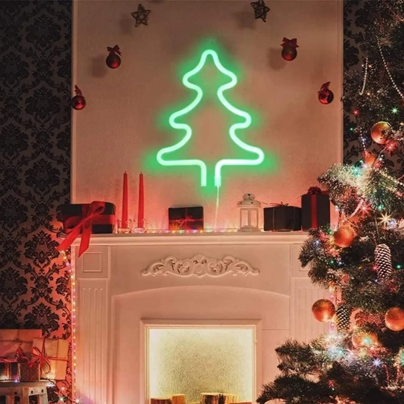 Magische Kerstsfeer Neonlamp – Rendier, Kerstsok & Boom – LED