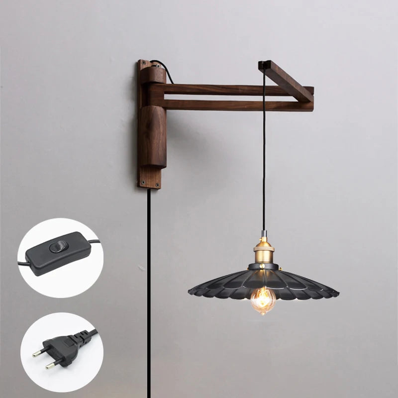 KoshiWood Japanse Wandlamp – Massief Houten Bedlamp met Uitschuifbare Arm & Retro Nordic Design - wandlampen - afmetingen