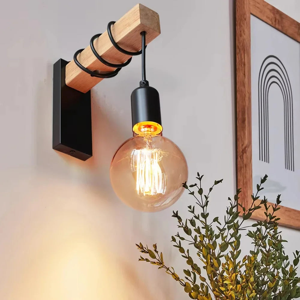RetroLume – Vintage Wandlamp van Hout & IJzer met LED E27 | Industrieel & Loft Design - wandlamp - detail