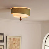 Wabi Sabi Vintage Plafondlamp – Cirkelvormige Groene/Witte Stoffen Lamp