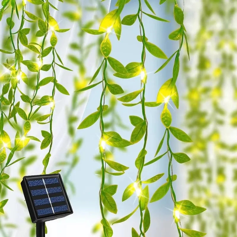 SolarLeaf Sfeerverlichting – Zonnelamp Slinger met Kunstbloemen & Bladeren - buitenverlichting - in de kamer
