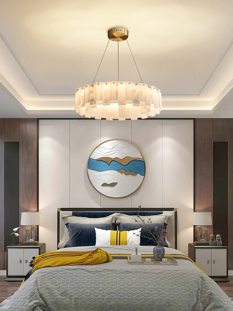 LumiMarble | Elegante Marmeren & Koperen Hanglamp - hanglampen - sfeerbeeld