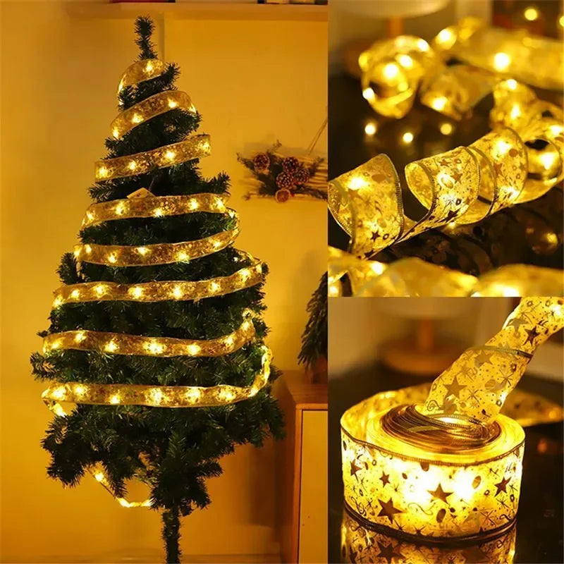 LumiRibbon Gouden Kerstlint Lichtslinger – 2M/5M/10M LED