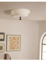 Wabi Sabi Vintage Plafondlamp – Cirkelvormige Groene/Witte Stoffen Lamp