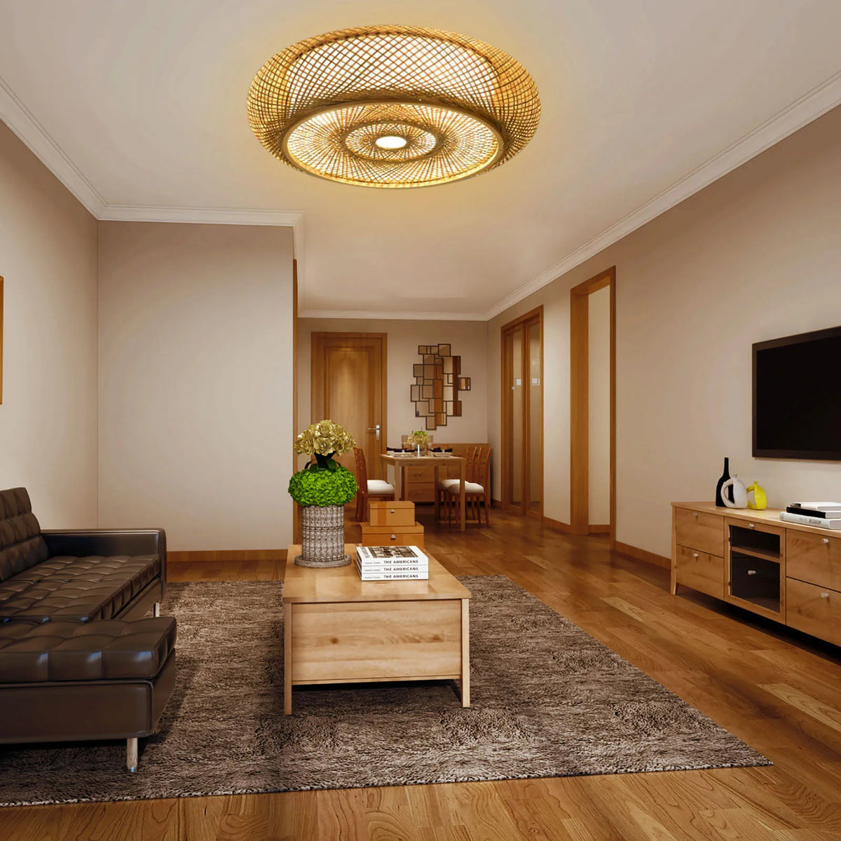 LumaBambu: Moderne Bamboe Plafondlamp Flush-Mount - plafondlamp - zijaanzicht
