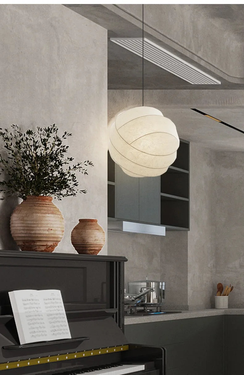 Wabi Sabi Zijde Hanglamp – Japanse Minimalistische Ronde Plafondlamp - hanglampen