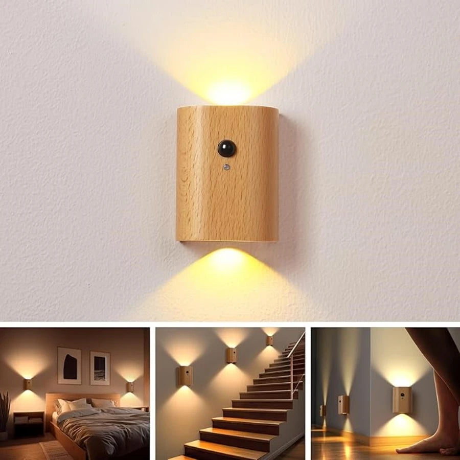LumiHout – Houten Moderne Indoor Inductie Wandlamp - wandlamp - verlicht