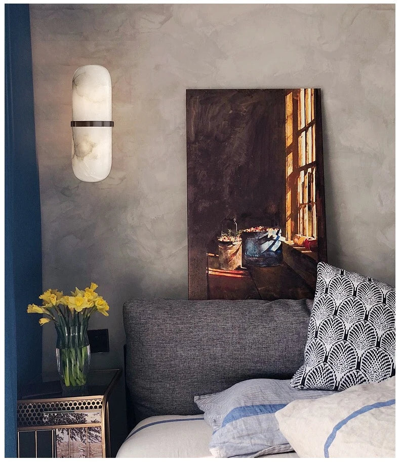 Luxe Marmeren Wandlamp – Stijlvolle Verlichting met Elegant Design - wandlamp - materiaaldetail