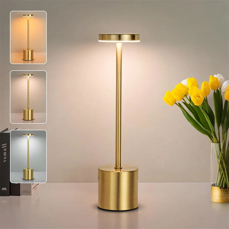 LumiÉlan – Klassieke Oplaadbare Tafellamp met Touch, Traploze Dimming en 3 Lichtkleuren