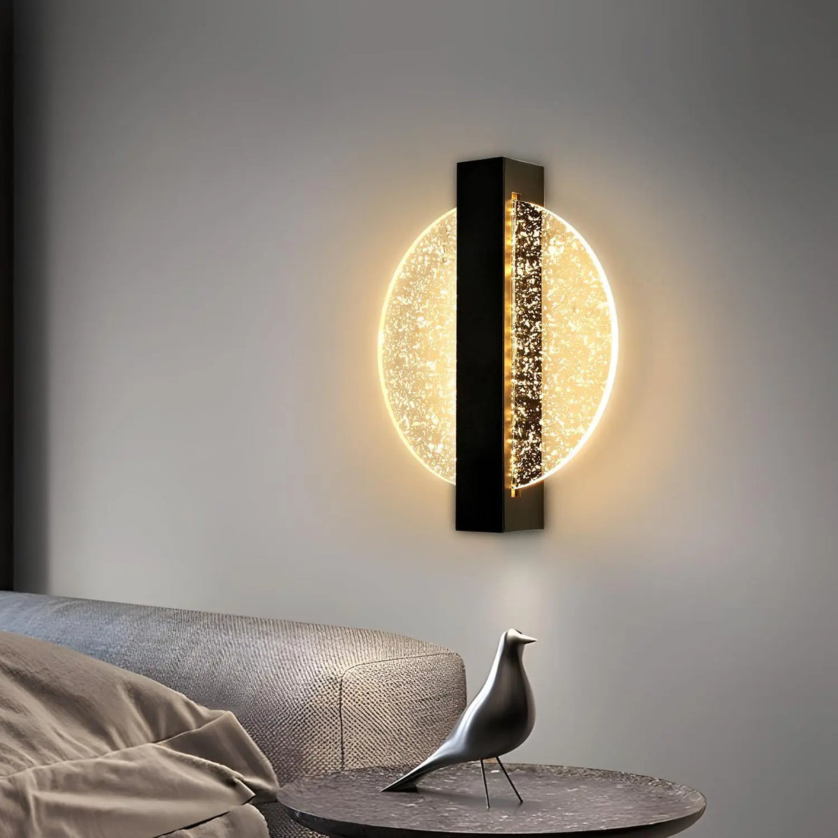 LumaLeaf Rond Wandpaneel – Moderne LED Wandlamp met Zilveren Blad & Warm Licht (3500K) - wandlamp - detail