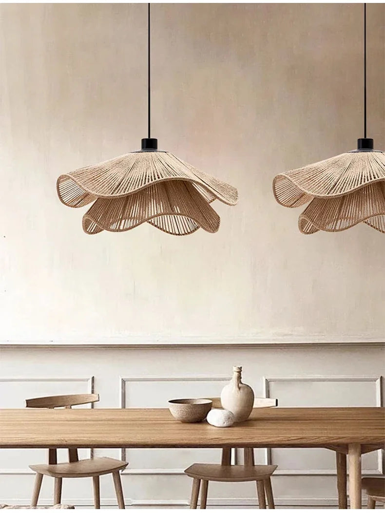 WabiRope Aura: Scandinavische Wabi Sabi Hennep Touw Hanglamp - hanglampen - close-up