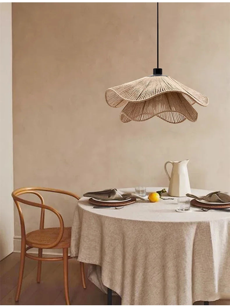 WabiRope Aura: Scandinavische Wabi Sabi Hennep Touw Hanglamp - hanglampen - sfeerbeeld
