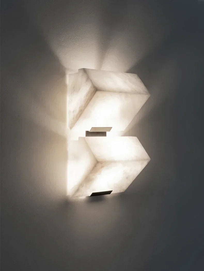 MarbleLuxe Nordic LED Wandlamp – Natuurlijke Marmeren Sfeerverlichting - wandlamp - zijaanzicht
