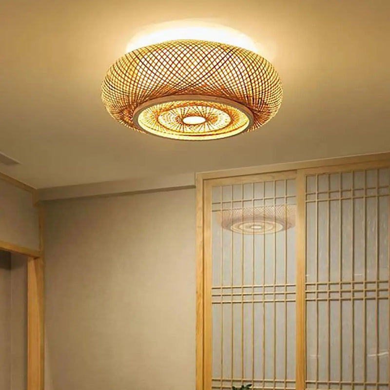 Barabesty Bamboe Rieten Verlichtingsarmatuur Mount Plafondlamp voor Woonkamer Slaapkamer Eetkamer, 30X18cm Barabesty Bamboe Rieten Verlichtingsarmatuur Mount Plafondlamp voor Woonkamer Slaapkamer Eetkamer, 30X18cm