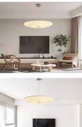 Wabi-Sabi Luxe Stoffen LED Plafondlamp – Minimalistische Rond Vliegende Schotel Hanglamp