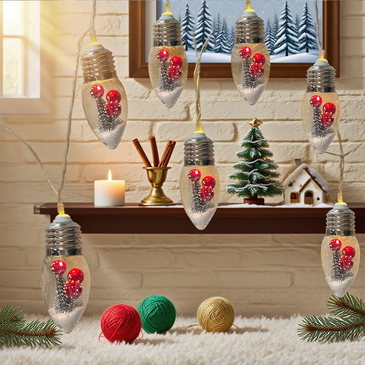 FrostGlobe LED Sneeuwbol Lichtslinger – Met Kerstboom & Rode Besjes