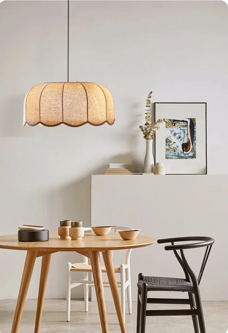 Nordic Wabi Glow – Minimalistische Wabi Sabi Linnen LED Hanglamp - hanglampen - gemonteerd