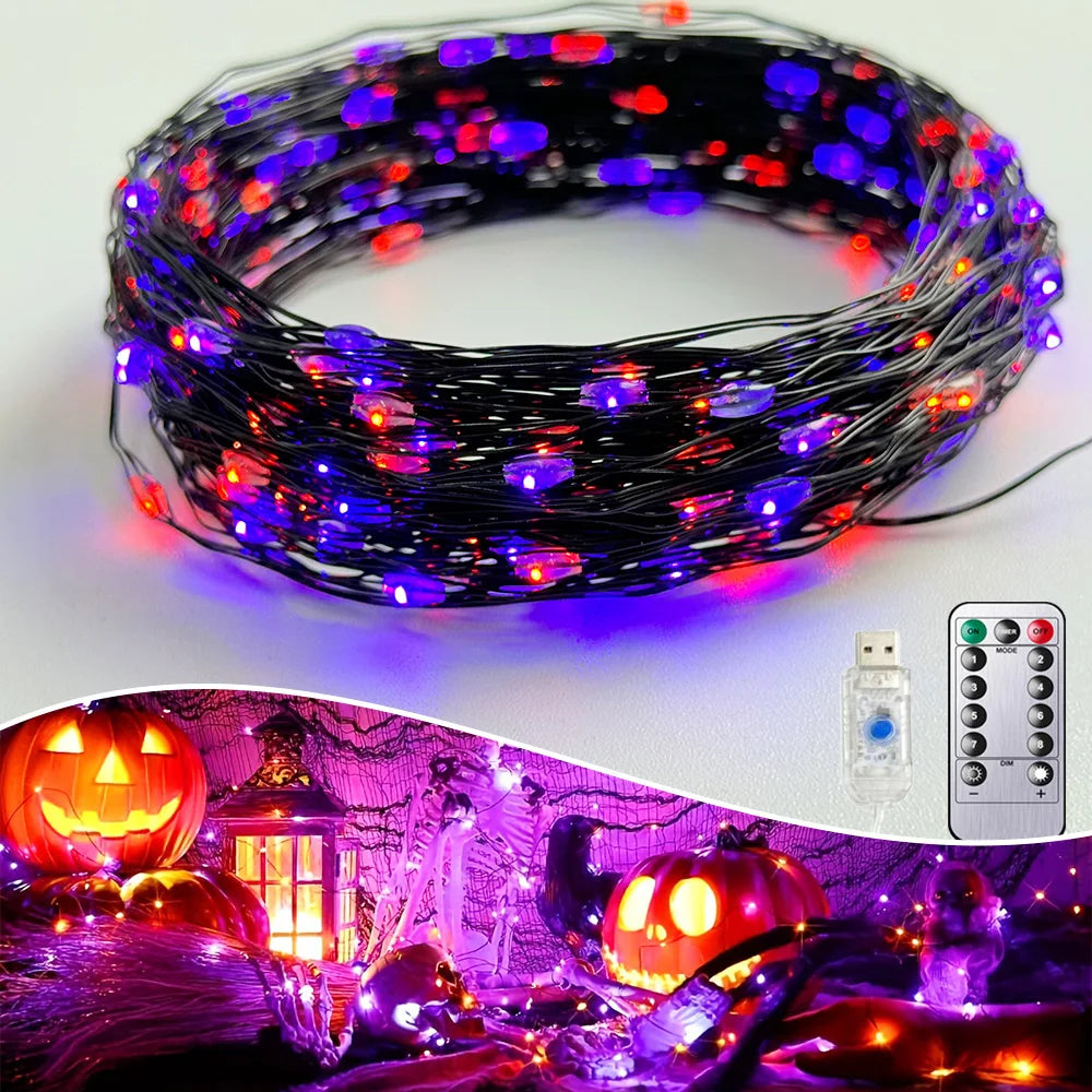 GLOWSPELL – Halloween LED Sfeerverlichting 100/200 LEDs met Zwarte Draad - buitenverlichting