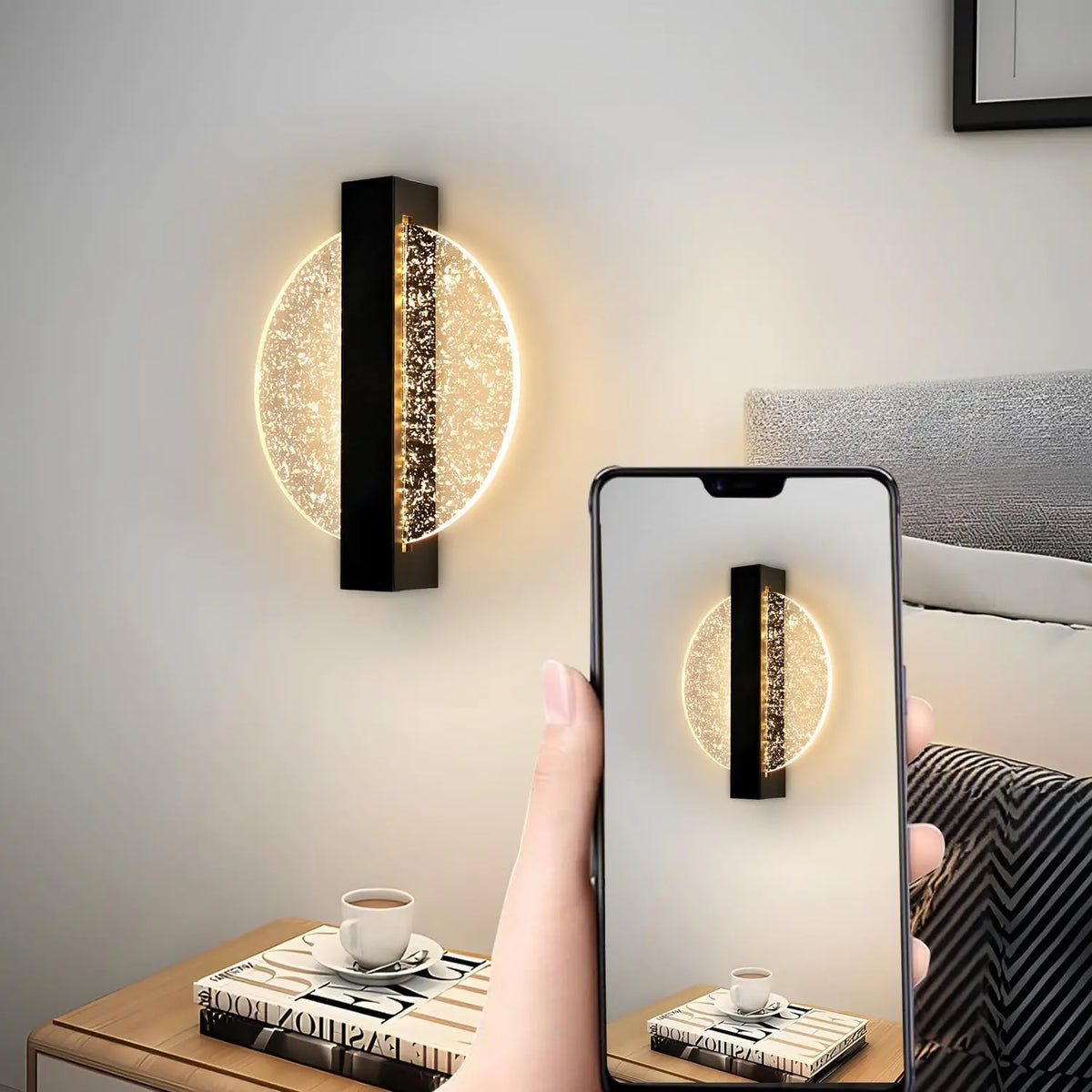 LumaLeaf Rond Wandpaneel – Moderne LED Wandlamp met Zilveren Blad & Warm Licht (3500K) - wandlamp - verlicht