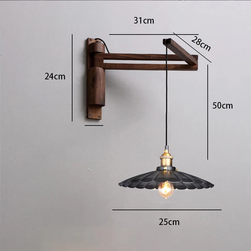 KoshiWood Japanse Wandlamp – Massief Houten Bedlamp met Uitschuifbare Arm & Retro Nordic Design