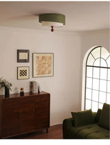 Wabi Sabi Vintage Plafondlamp – Cirkelvormige Groene/Witte Stoffen Lamp