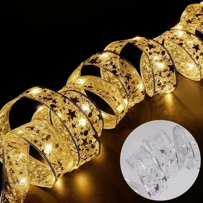LumiRibbon Gouden Kerstlint Lichtslinger – 2M/5M/10M LED - buitenverlichting - afmetingen