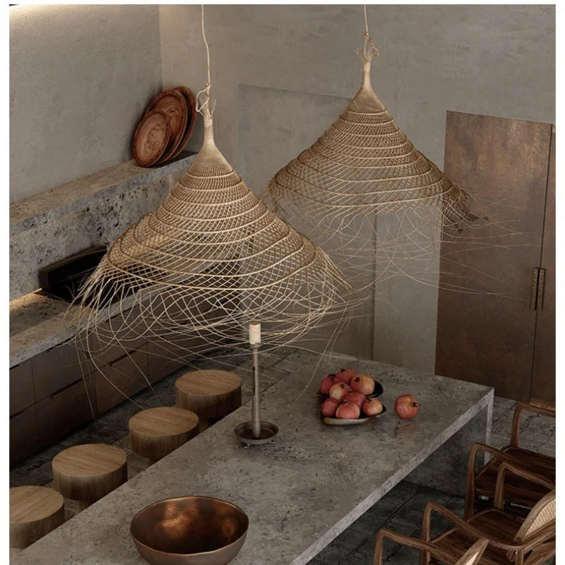 “RattanAura Wabi-Sabi Hanglamp” – Japanse LED Pendel Lamp met Ratten-Design - hanglampen - sfeerbeeld