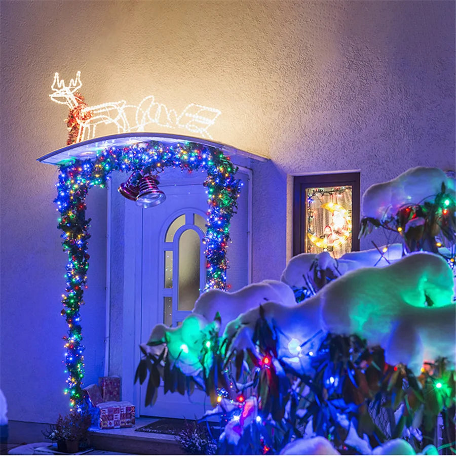 GLOWLINE – 10M-100M Waterdichte LED Lichtslinger met 8 Modi - buitenverlichting - sfeerbeeld