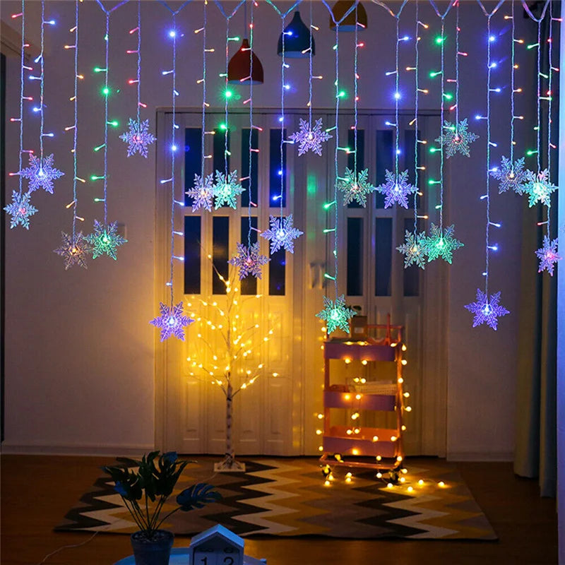 LumaSneeuw 4M LED Sneeuwvlok Gordijnverlichting – Kerst IJspegel Sfeerverlichting - buitenverlichting - sfeerbeeld