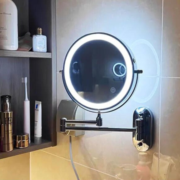 Zwarte Oplaadbare Led Vergrotende Spiegel Voor Make-Up En Badkamer