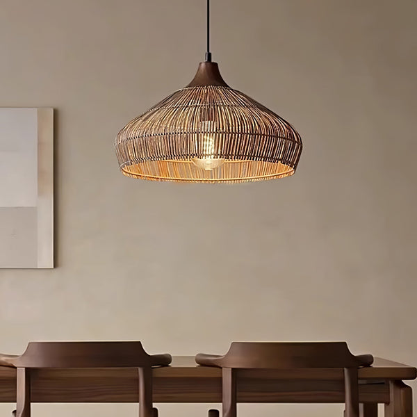 Unieke Rieten Rotan Hanglamp - hanglampen - zijaanzicht