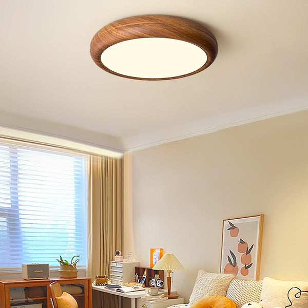 Ronde Plafondlamp Met Houtnerf - hanglampen - close-up