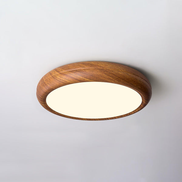 Ronde Plafondlamp Met Houtnerf - hanglampen - gemonteerd