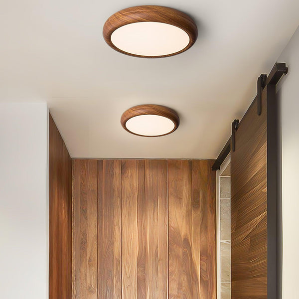 Ronde Plafondlamp Met Houtnerf - hanglampen - sfeerbeeld