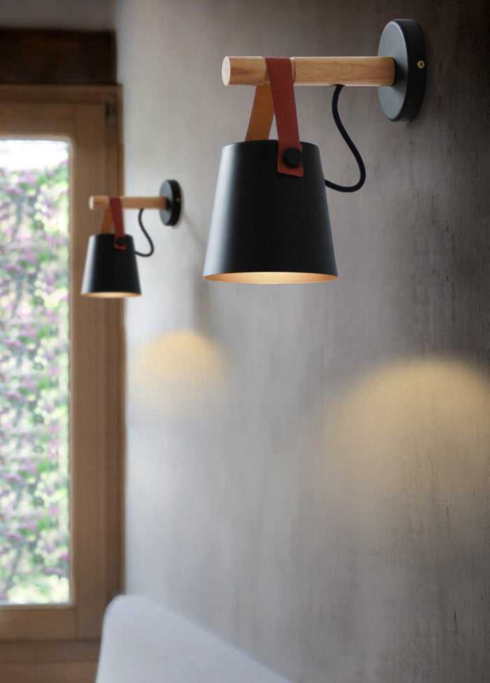 Conische Wandlamp van Hout - wandlampen - detail