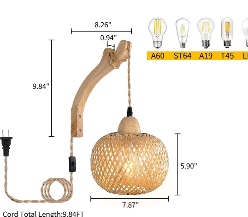 NaturLume Bamboe Wandlantaarn – Handgeweven Rotan Wandlamp met E27 Fitting - wandlamp - close-up