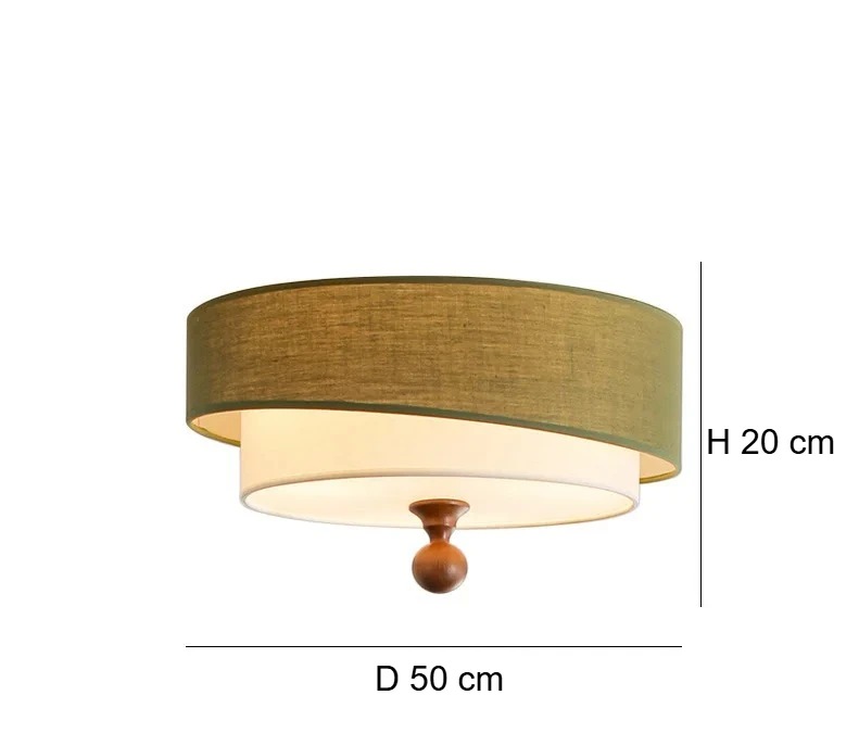 Wabi Sabi Vintage Plafondlamp – Cirkelvormige Groene/Witte Stoffen Lamp - plafondlampen - afmetingen