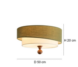 Wabi Sabi Vintage Plafondlamp – Cirkelvormige Groene/Witte Stoffen Lamp