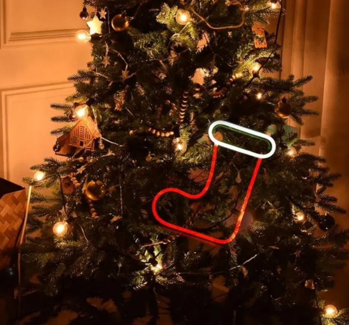 Magische Kerstsfeer Neonlamp – Rendier, Kerstsok & Boom – LED