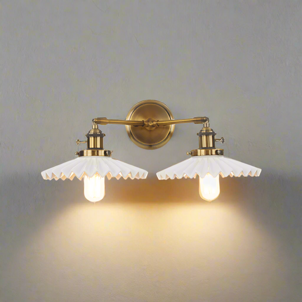Antieke Gouden Keramische Dubbele Lamp - wandlampen