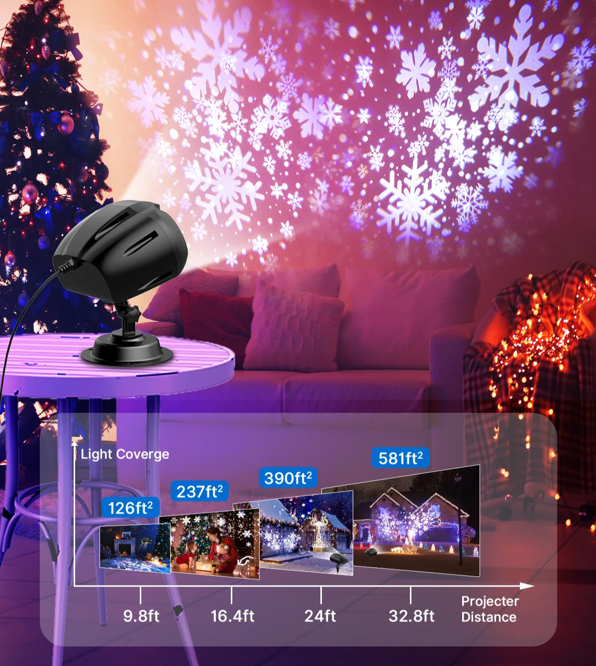SNOWGLOW – LED Kerst Sneeuwval Projector met Dubbele Kop - buitenverlichting - sfeerbeeld