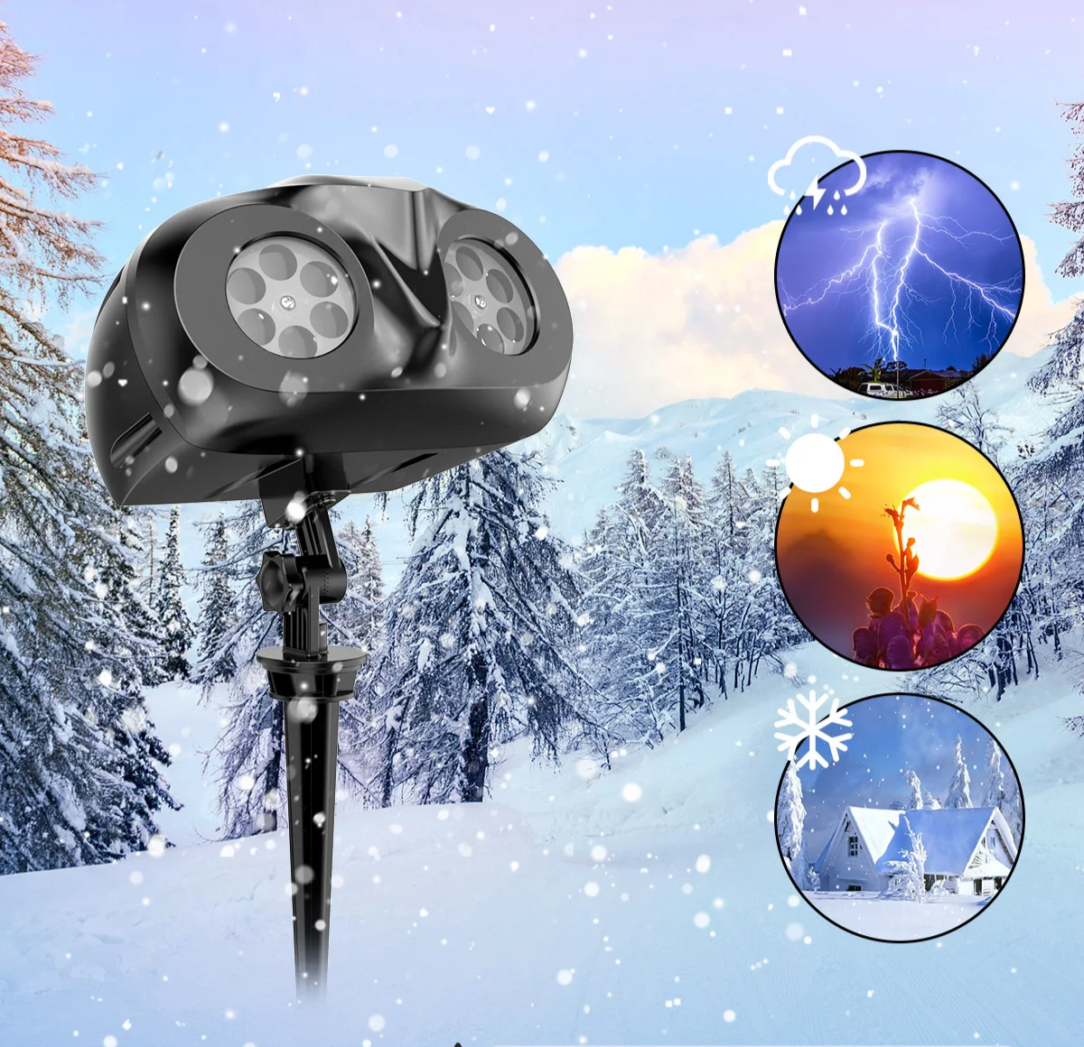 SNOWGLOW – LED Kerst Sneeuwval Projector met Dubbele Kop - buitenverlichting - close-up