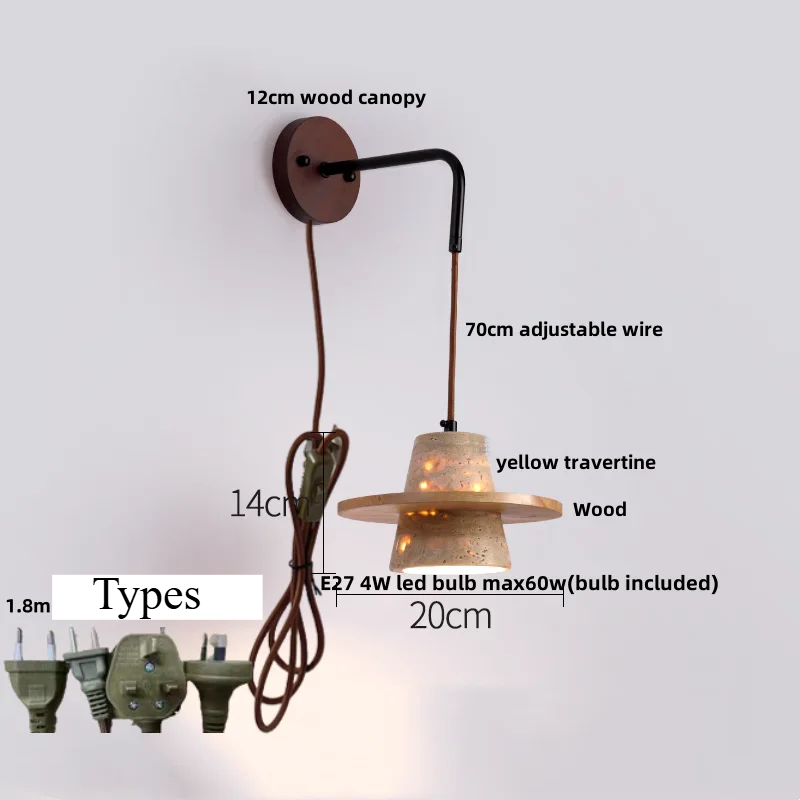 LumiTravert Wandlamp – LED Natuursteen & Hout Design met Trekschakelaar - wandlamp - detail