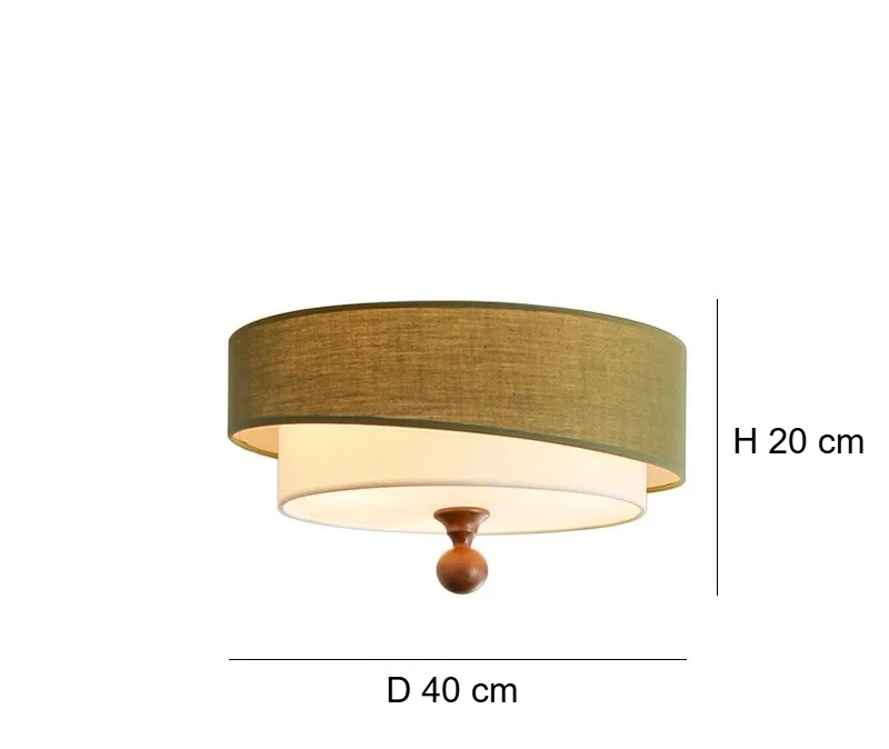 Wabi Sabi Vintage Plafondlamp – Cirkelvormige Groene/Witte Stoffen Lamp - plafondlampen - close-up