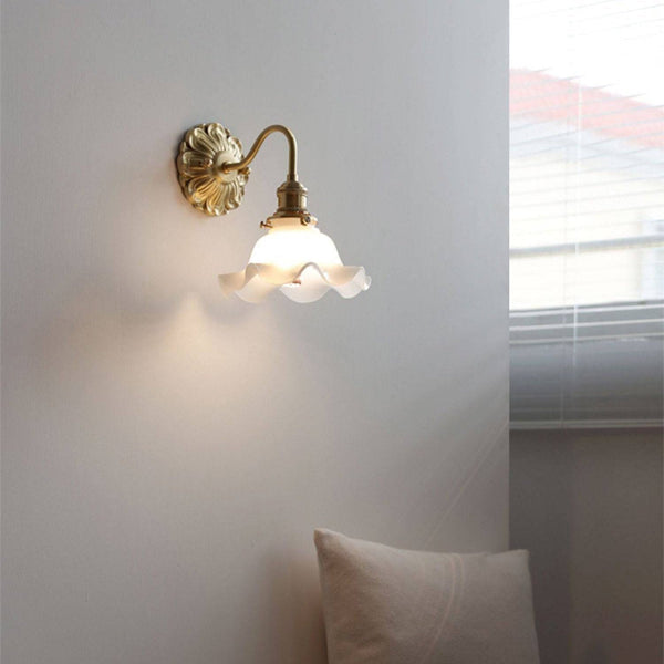Gebogen Zwanenhals Glas Messing Wandlamp - wandlampen