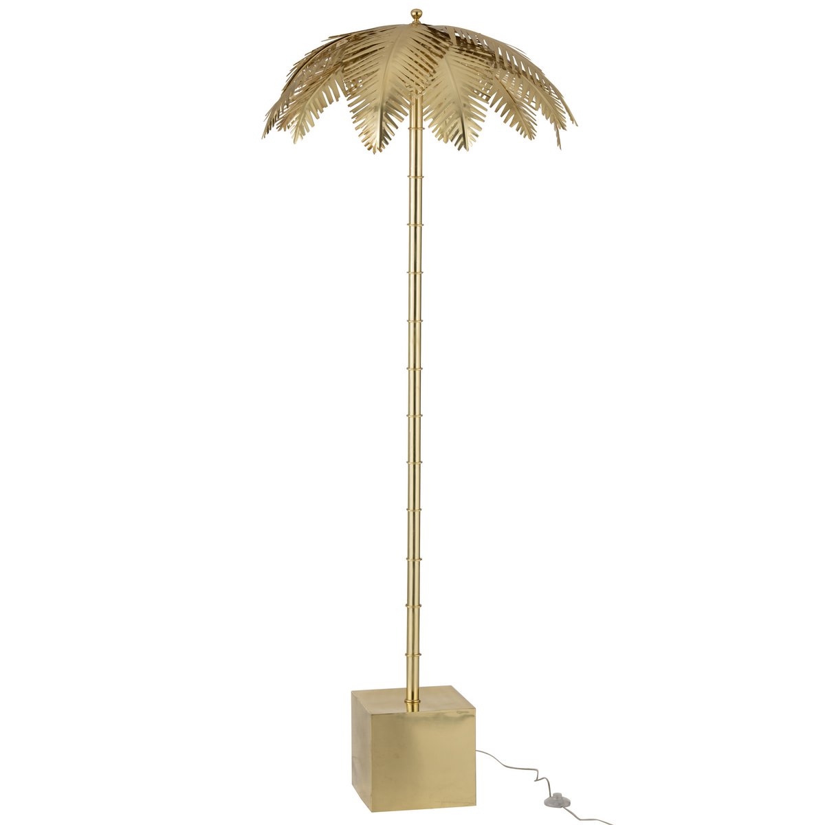 J -Line Lamp Staand Kokosbladeren - Metaal - Goud - vloerlamp - zijaanzicht