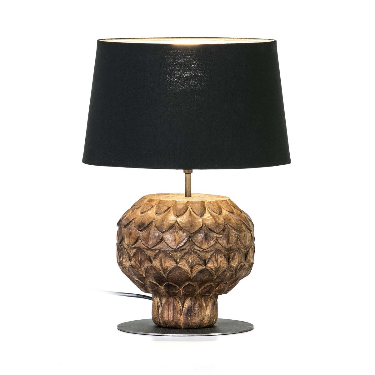 Alexandra Thai - Tafellamp 20X20X43 Metaal/Bruin Hout met Zwarte Lampenkap - tafellampen
