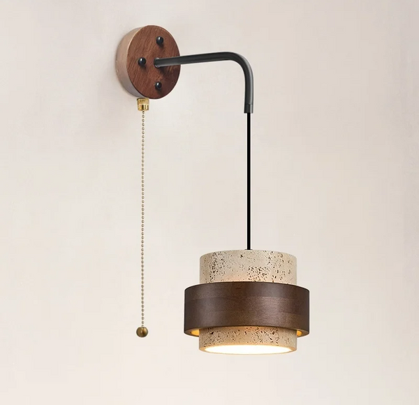 LumiTravert Wandlamp – LED Natuursteen & Hout Design met Trekschakelaar