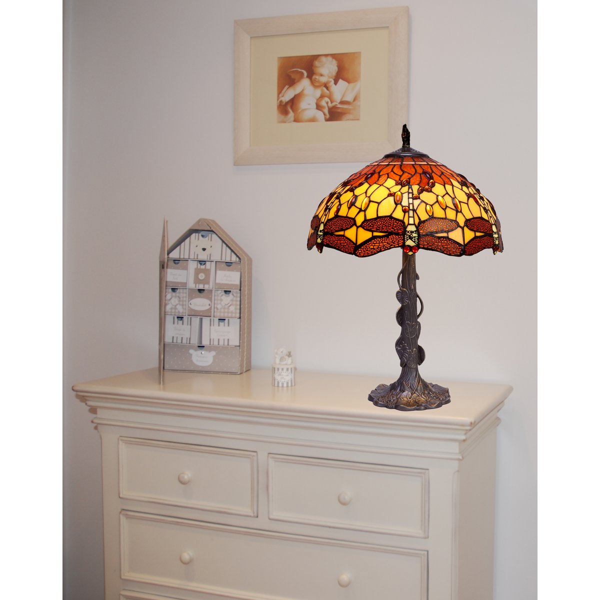 Alexandra Lighting - Grote Tafellamp Tiffany Rubberen Voet Diameter 40 Cm Belle Amber Serie - tafellampen - sfeerbeeld
